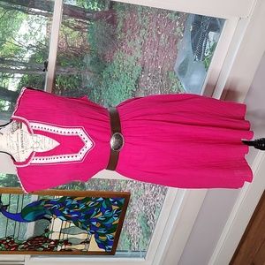 Gauze Embroidered Sundress by Patio Casual's Pink/White Pure Cotton Cool Comfort